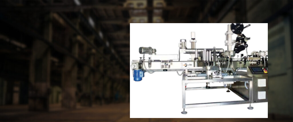 Sleeve labeling machine with smart control panel, foregrounded in an industrial setting | Interpack Technologies